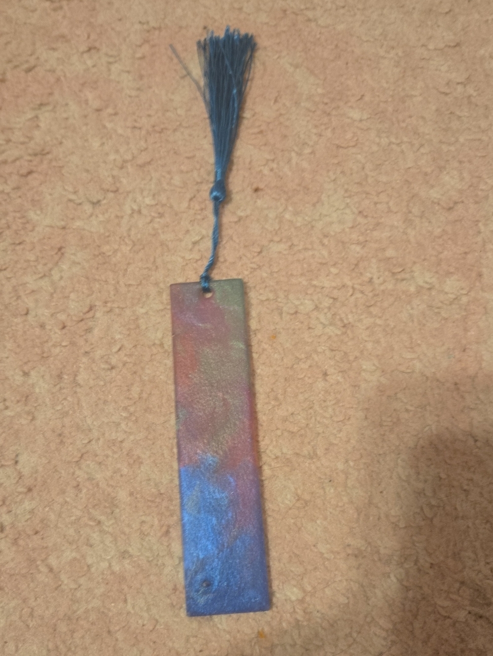 Handmade Iridescent Epoxy Bookmark with Tassel - Blue & Green & Pink Tones